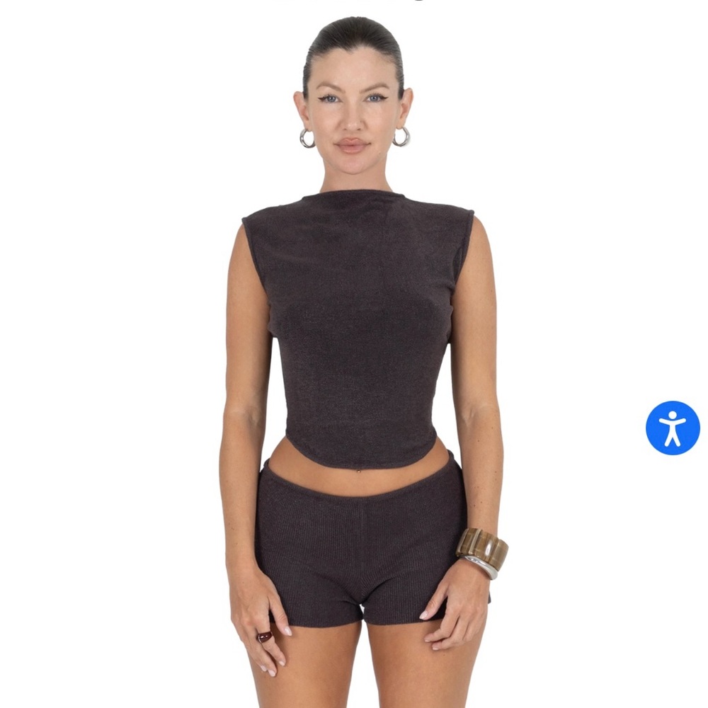 Davis active knit open back top slate